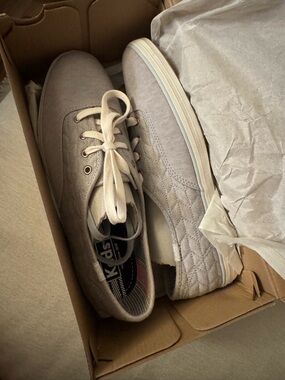 Keds Women's Light Gray Quilted Canvas Sneakers
